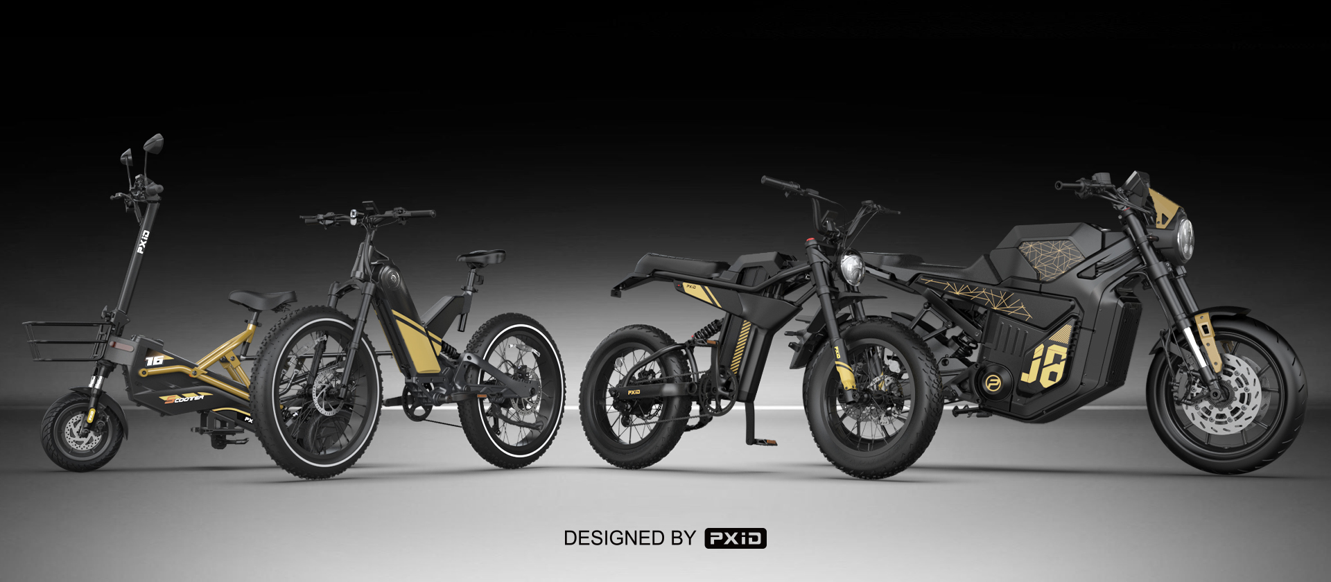PXID electric mobility ODM design solution showing electric scooter e-bike and electric motorcycle industrial design and product development capabilities