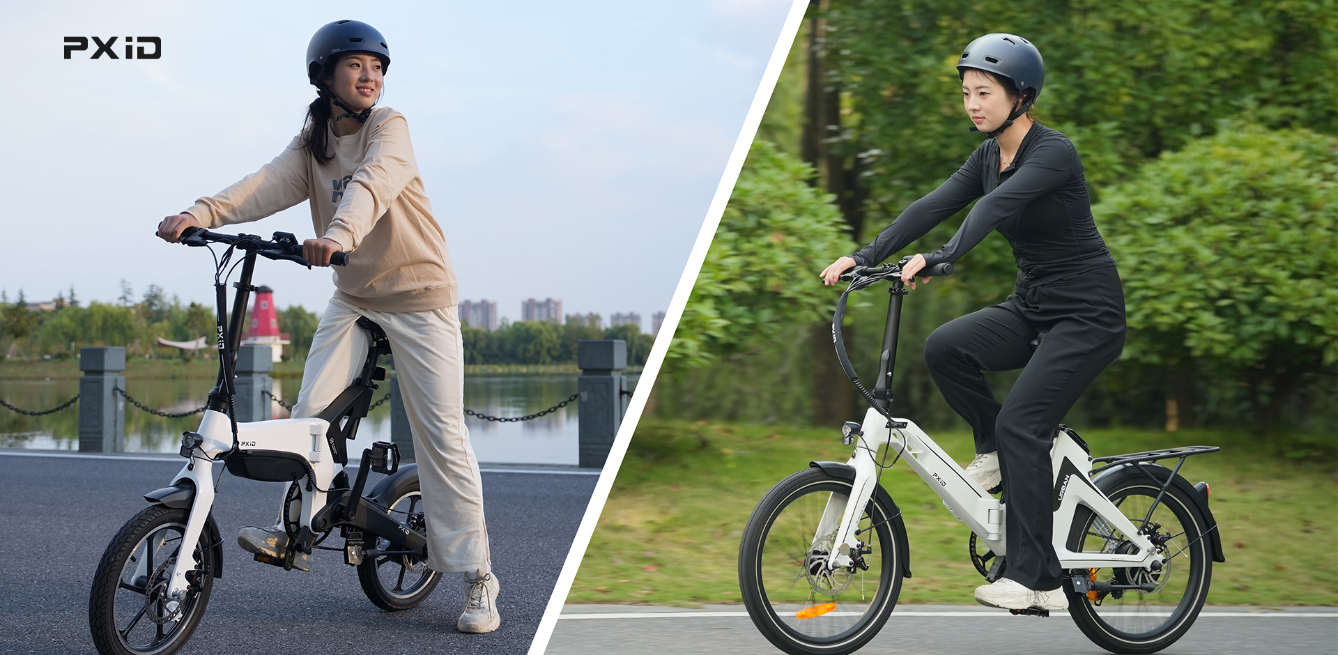 City commuters using electric bicycles and electric scooters for low-carbon urban mobility solutions. 