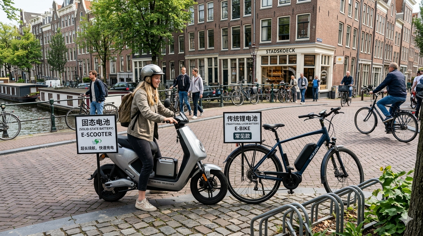 Comparison of solid-state and traditional lithium batteries for e-bikes, e-scooters, and electric motorcycles, highlighting energy density, safety, charging speed, and cycle life advantages