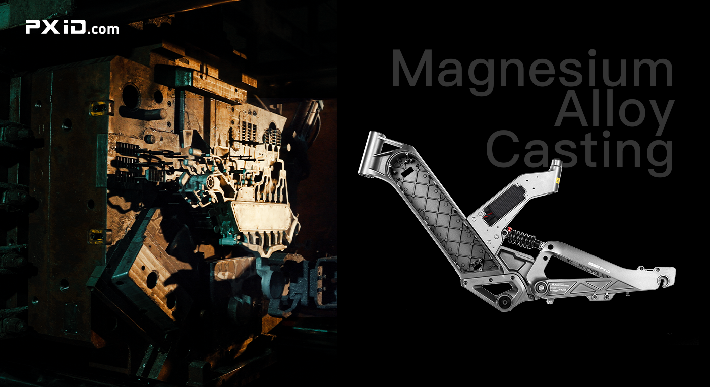 Magnesium alloy casting process for one-piece e-bike frame production, highlighting integrated molding technology
