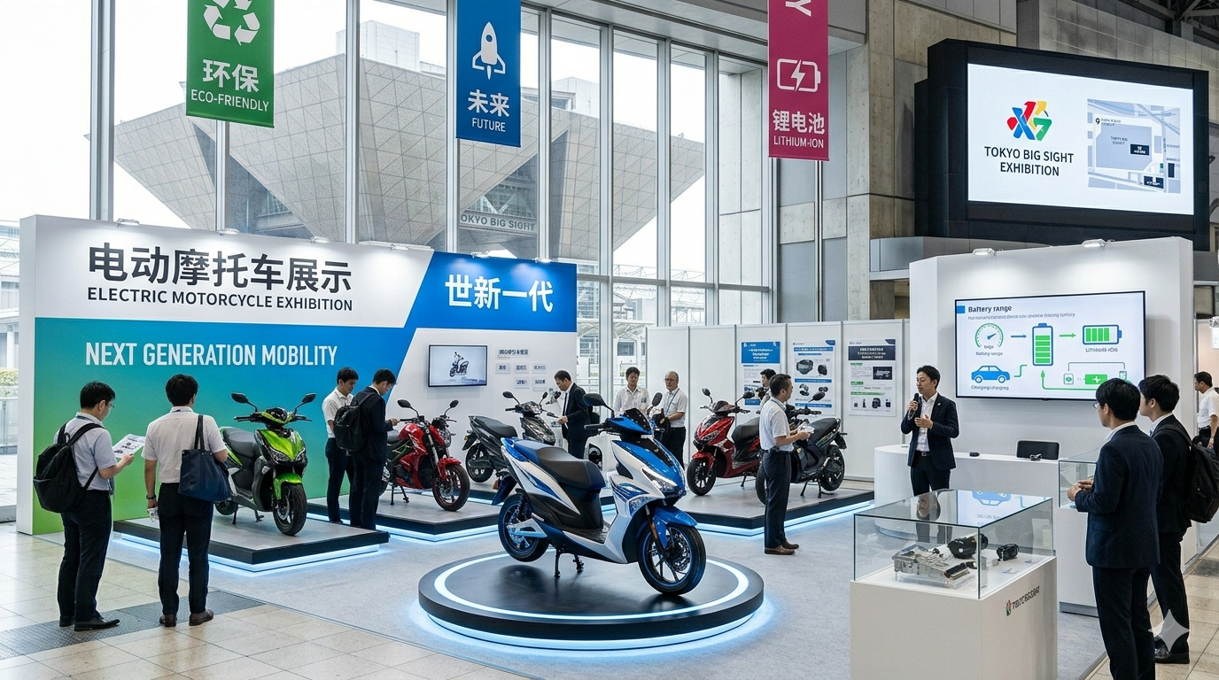 Electric motorcycle displayed at Tokyo Motorcycle Show, electric mobility technology