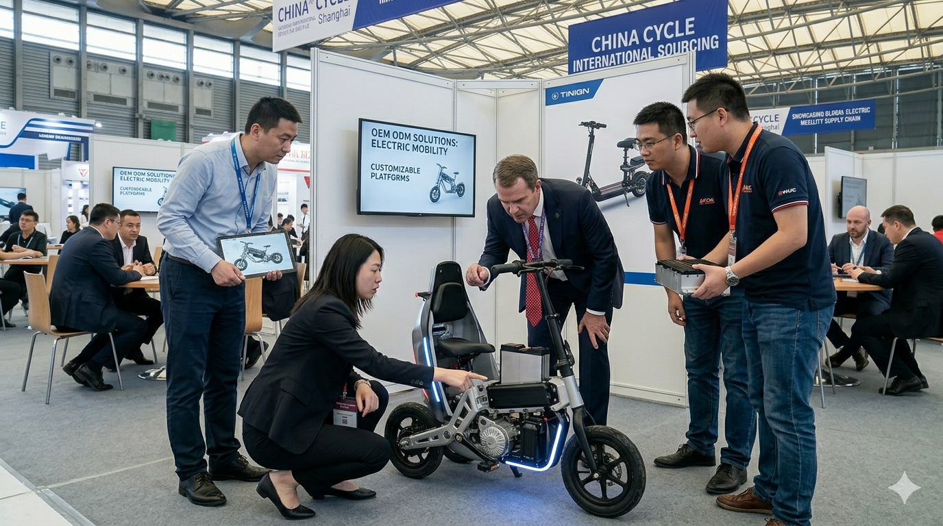 Buyers discussing OEM ODM electric mobility solutions with manufacturers at CHINA CYCLE 