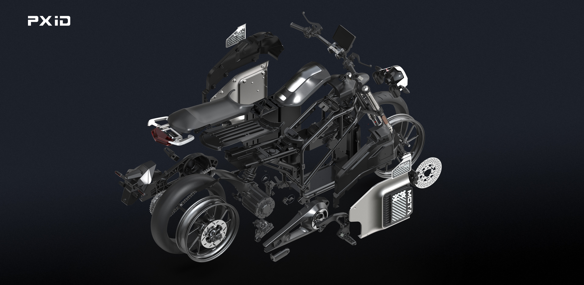 Structural breakdown of an electric bicycle highlighting battery, frame, and recyclable components for sustainable mobility. 