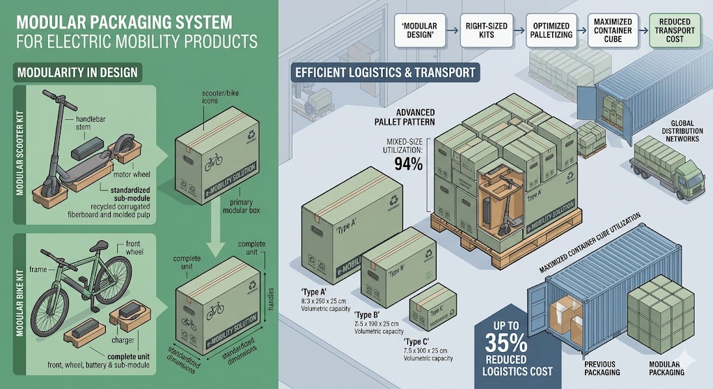 modular packaging system for electric mobility solutions enabling efficient transport and reduced logistics costs